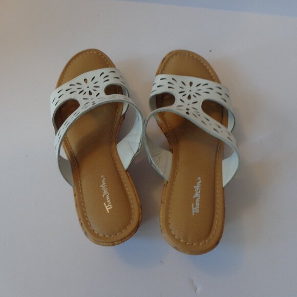 Thom McAn White Leather Womens 2.5"Mule‎ Heel Slip on Open Toe Sandals Size 7.5M - Picture 2 of 7